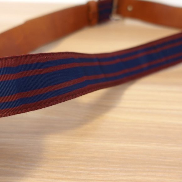 Belt Leather Buckle 36 Brown‎ Blue Red Striped Preppy Adult Fabric Nylon Classic - Picture 7 of 11